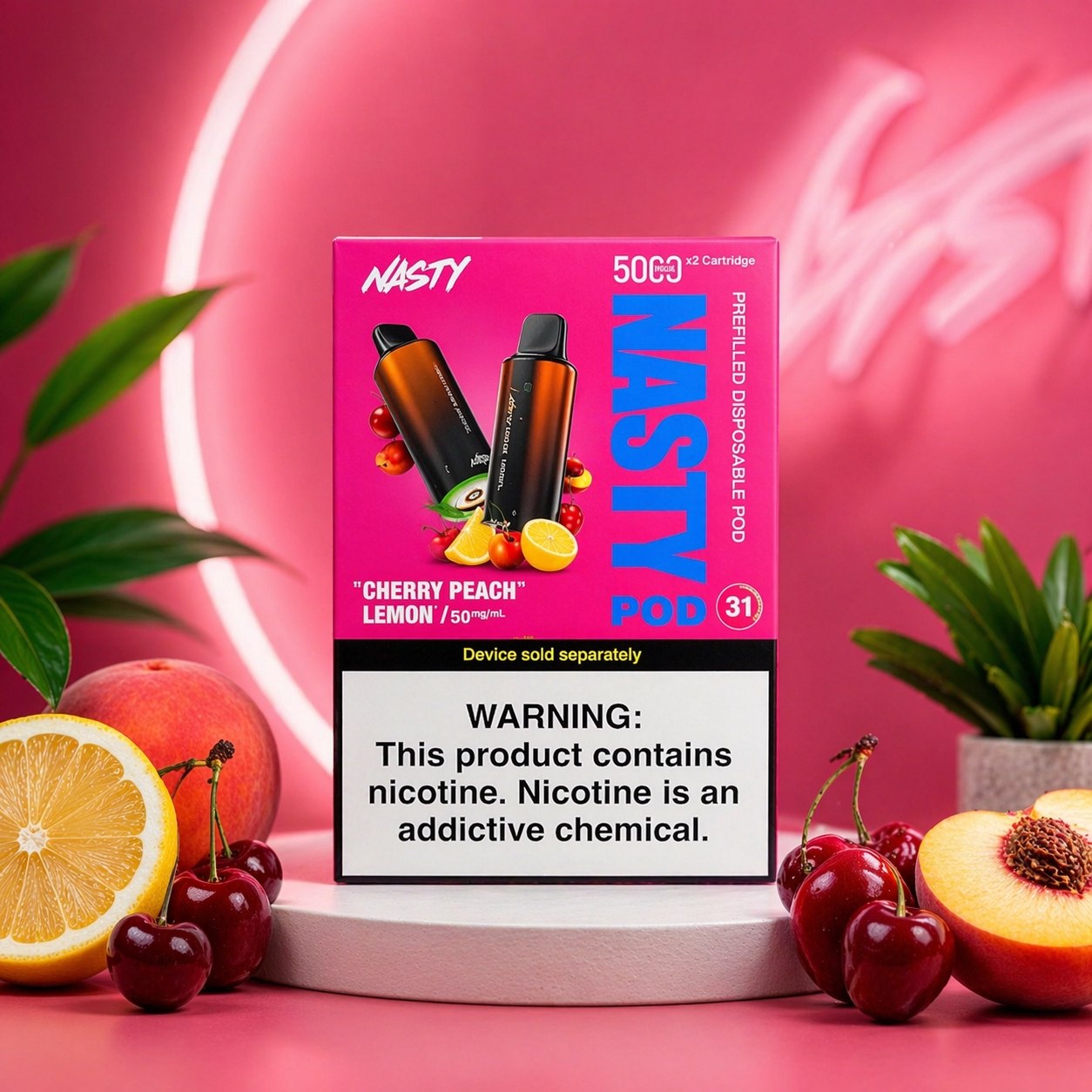 NASTY 5000 (1x et 2x)POD CHERRY PEACH LEMON 50Mg sur Ml