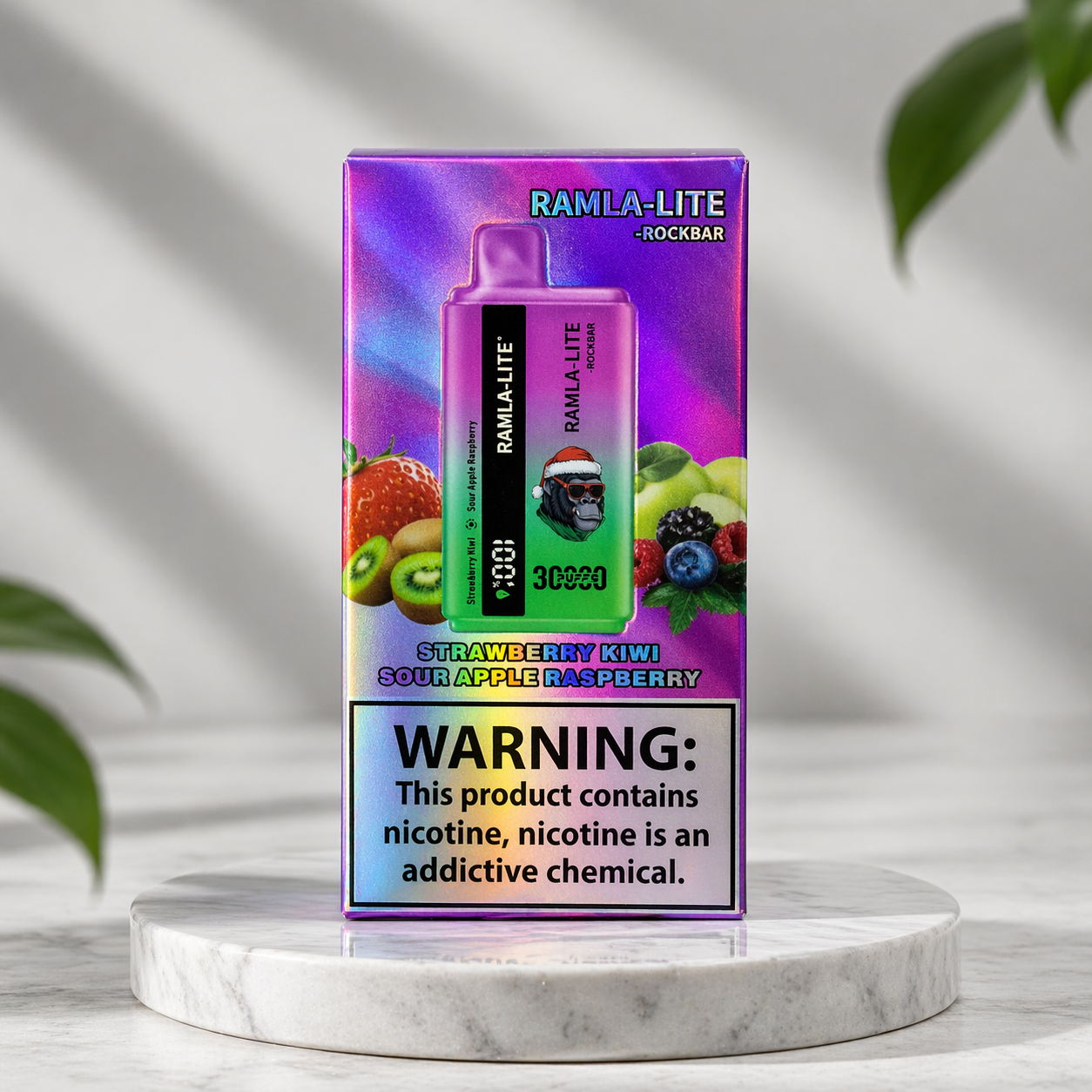 RAMLA-LITE ROCKBAR 30000 STRAWBERRY KIWI SOUR APPLE RASPBERRY SWITCH