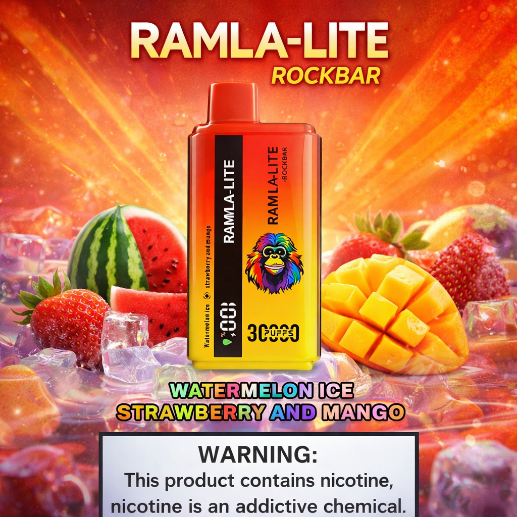 RAMLA-LITE ROCKBAR 30000 WATERMELON ICE STRAWBERRY ANDMANGO SWITCH
