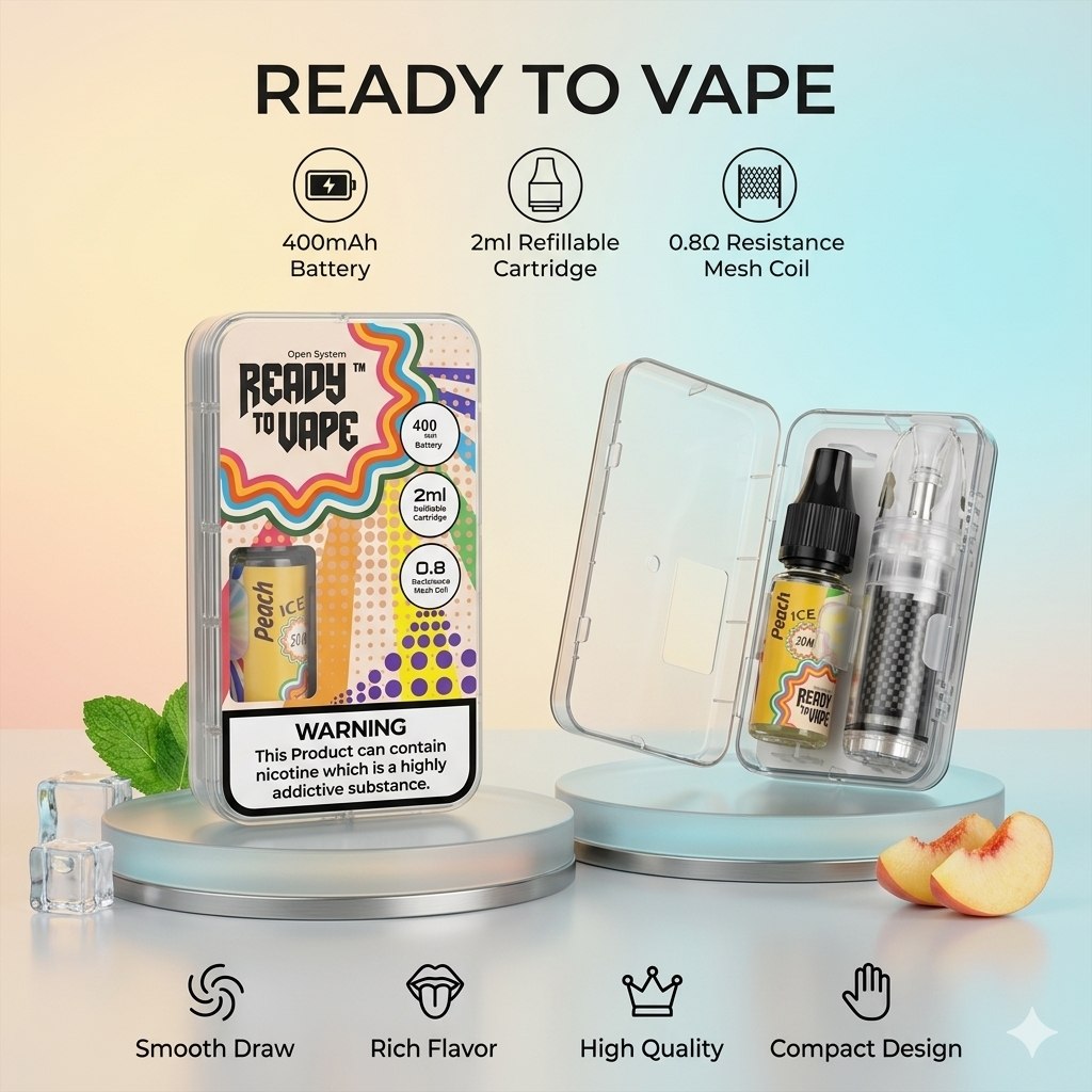 READY TO VAPE OPEN SYSTEME 2 Ml 0.8 RESISTANCE PEACH ICE