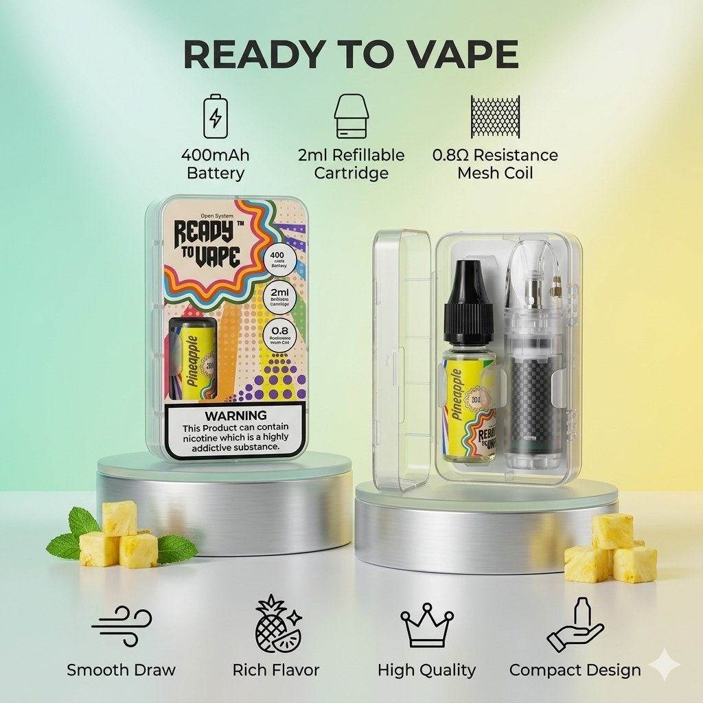READY TO VAPE OPEN SYSTEME 2 Ml 0.8 RESISTANCE PINEAPPLE